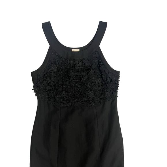 Anthropologie Postmark Mini Shift Dress Black Linen Floral Lace Tank Halter 10 - Picture 2 of 16